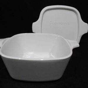 NEW 2-pc CORNINGWARE WHITE PETITE P-43 & Plastic COVER Pyroceram Dish Pan