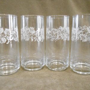 NEW 4 Corelle WHITE LACE / COLONIAL MIST 16-oz TUMBLER GLASSES Floral Spray