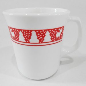 Corelle Corning WINTER FESTIVAL 9-oz CUP MUG Red Christmas Trees Snowmen Reindeer
