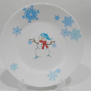 Corelle WINTER MAGIC 8.5 LUNCH PLATE *Christmas Snowman Blue Snowflakes