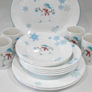 ❄️ 17-pc Corelle WINTER MAGIC Dinnerware Set *Christmas Holiday Snowman Blue Snowflakes