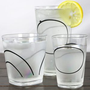 4 Corelle SIMPLE LINES Acrylic DRINKWARE Beverage Glasses 19.14 or 8-oz Black Arcs